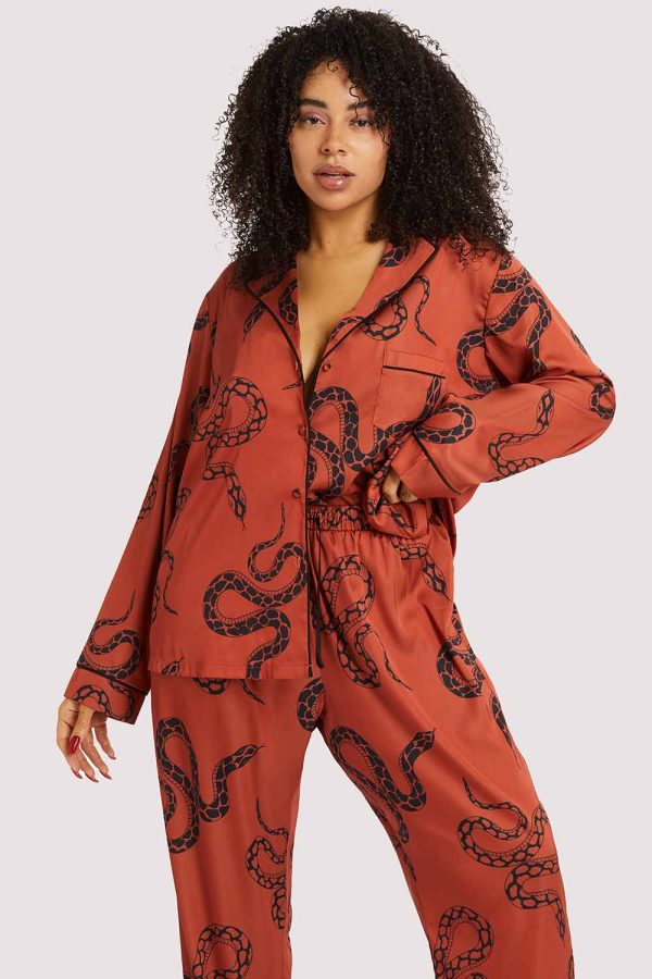 Rust Snake Print Satin Pyjama Set Online Hot Sale