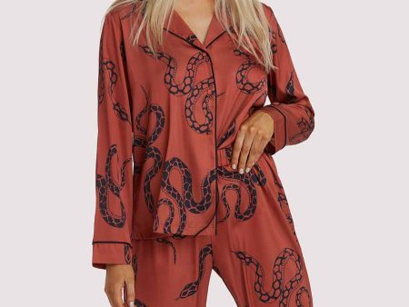 Rust Snake Print Satin Pyjama Set Online Hot Sale