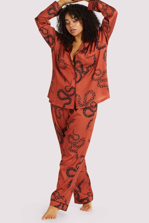 Rust Snake Print Satin Pyjama Set Online Hot Sale