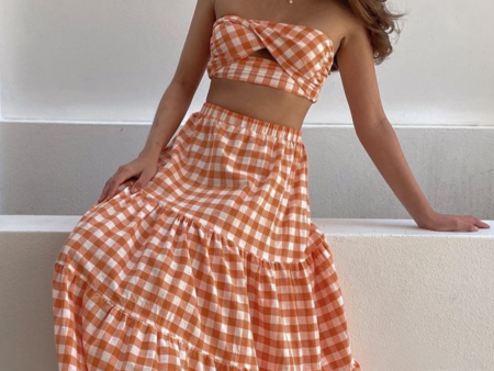 Addison Set Top - Orange Gingham For Cheap