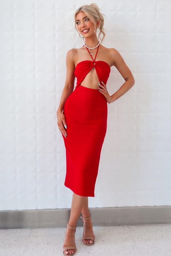 Ezra Midi Dress - Red For Discount