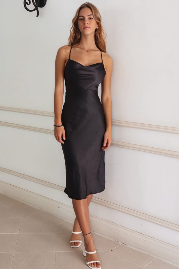 Brodie Satin Midi - Black For Discount