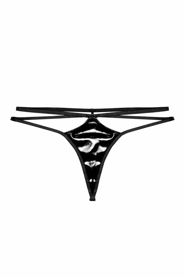 Maxine Black PVC Strap And Ring Detail Thong on Sale