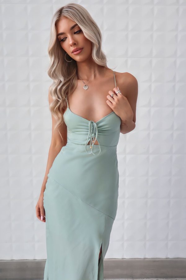 Alenka Satin Midi - Sage Green For Sale