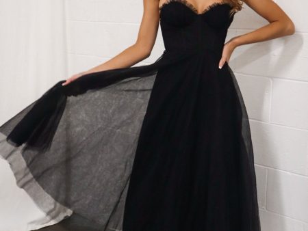 Cindy Tulle Midi Dress - Black For Sale