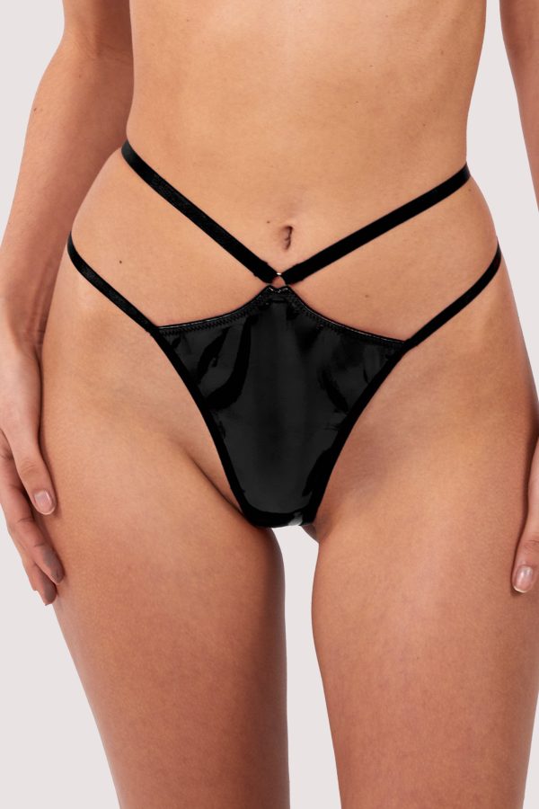 Maxine Black PVC Strap And Ring Detail Thong on Sale