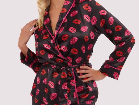 Kiss Print Tie PJ Top And Bottom For Cheap