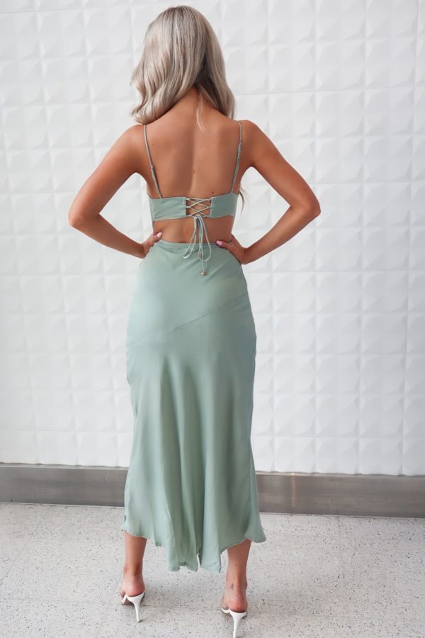 Alenka Satin Midi - Sage Green For Sale