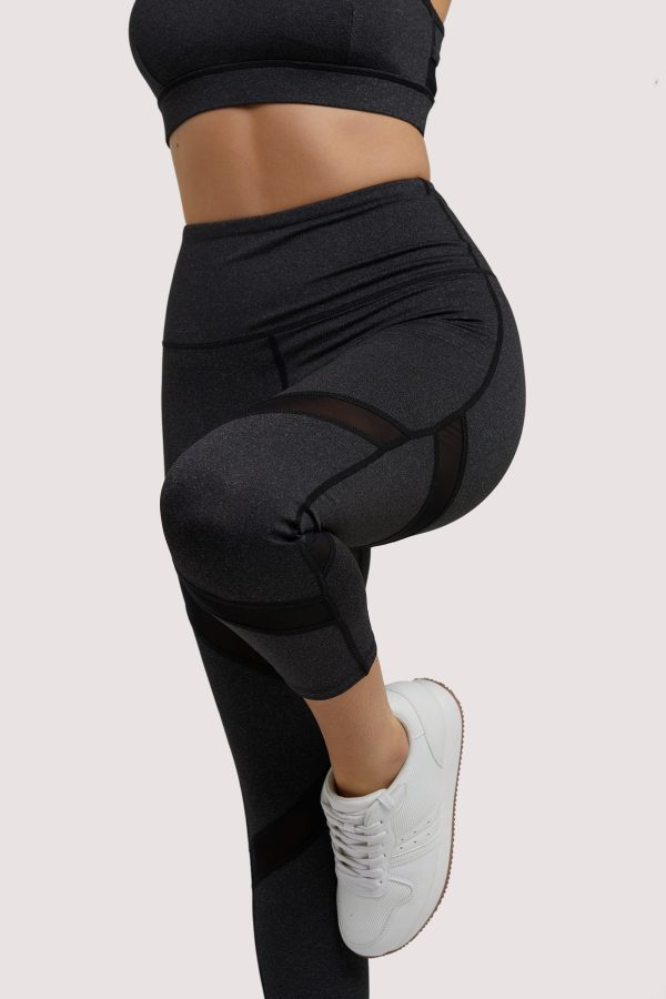 Grey Marl Mesh Panel Crop Leggings Discount