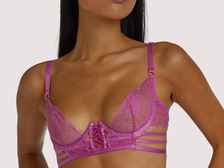 Azma Pink Lace Caged Bra For Cheap