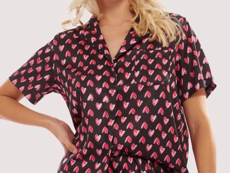 Heart Print Satin Pyjama Set For Cheap