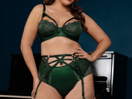 Madame X Plunge Bottle Green Curve Suspender Belt For Discount