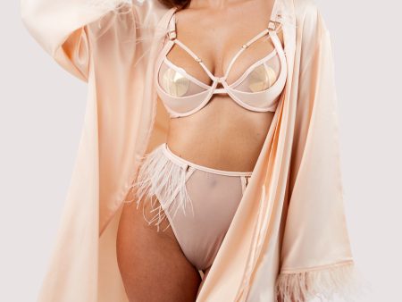 Cassiopeia Blush Pink Satin And Feather Kimono For Discount