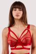 Mercury Red Harness Mesh Balcony Bra Hot on Sale