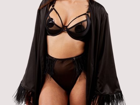 Sirus Black Satin And Feather Kimono Hot on Sale