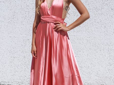 Pandora Multiway Gown - Rose Pink Satin Online