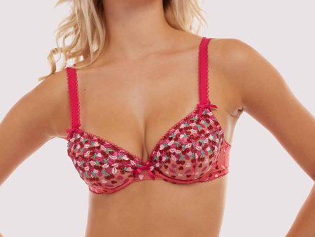 Cherry Embroidery Coral Plunge Bra Cheap