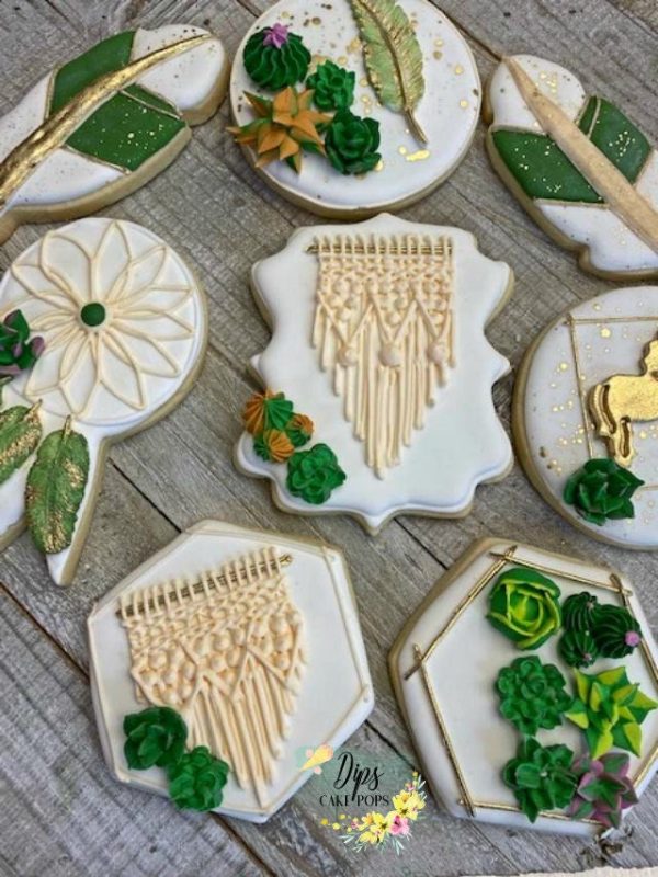 16 Boho Succulent cookies, Sugar Cookies, decorated cookies Online now