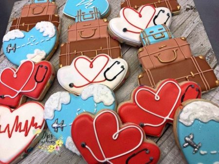 16 Travel Cookies, Heart cookies, Stethoscope cookies, Off to college cookies, Nursing school cookies, Nurse cookies, Luggage cookies Online now