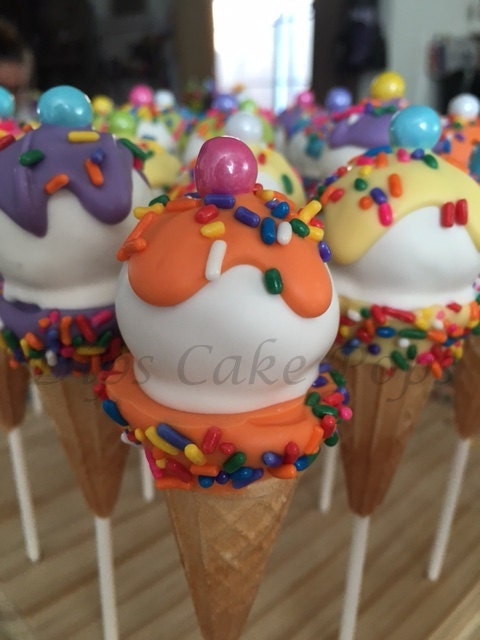 Pastel Cake Pops, Ice Cream Cone Cake Pops, Colorful Cake Pops For Sale