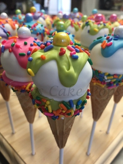 Pastel Cake Pops, Ice Cream Cone Cake Pops, Colorful Cake Pops For Sale