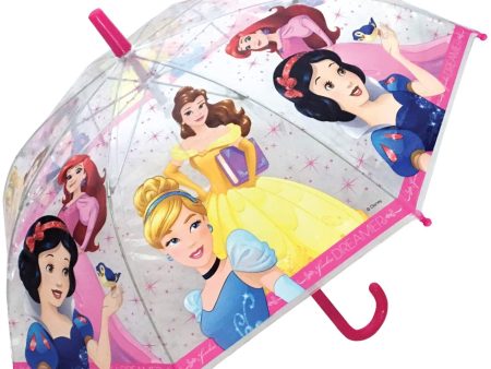 Disney Princess Transparent Pink Girls Kids Umbrella Dome Brolly Supply