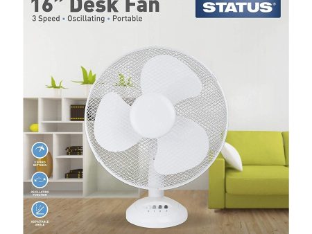 Status Portable 16-Inch Oscillating Desk Fan, White Online