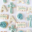 Blue or Pink Cross + Letter Sugar Cookie Set Supply