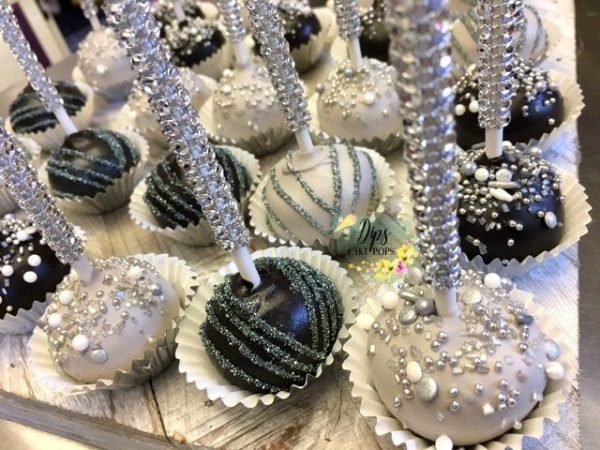 Silver and black cake pops, wedding favors, Cake Pops Online Sale