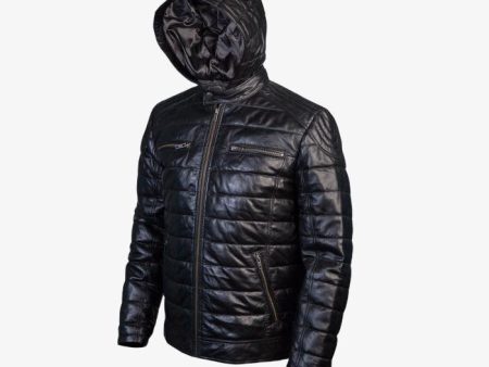 Puffy Leather Jacket With  Hood Online Hot Sale