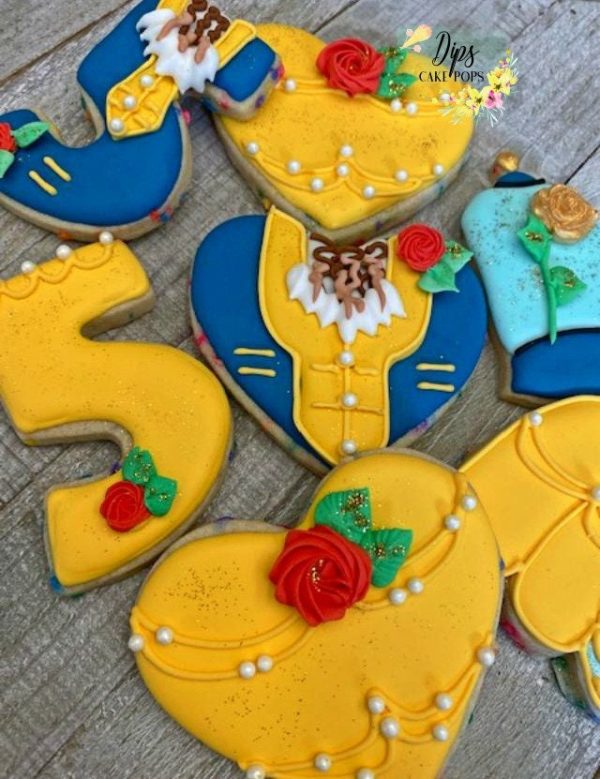 16 dozen Beauty and the beast themed cookies, sugar cookies, disney party, Bell cookies Online Sale