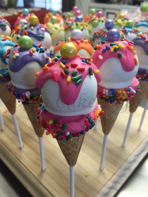 Pastel Cake Pops, Ice Cream Cone Cake Pops, Colorful Cake Pops For Sale