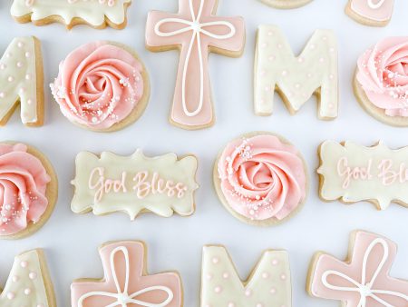 Blue or Pink Cross + Letter Sugar Cookie Set Supply