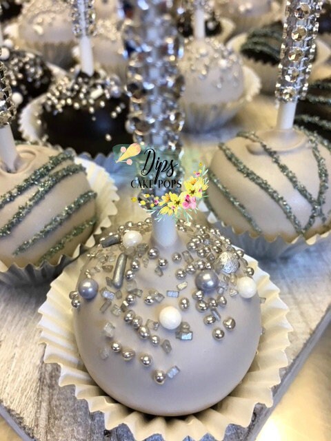 Silver and black cake pops, wedding favors, Cake Pops Online Sale