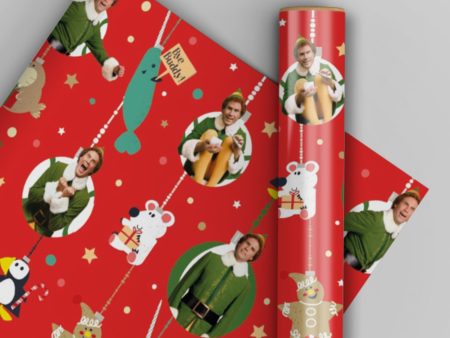 Elf Christmas 4 Sheets & 4 Tags Gift Wrap For Cheap