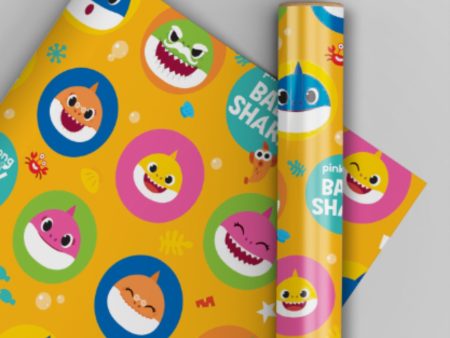 Baby Shark 2 Sheets & 2 Tags Gift Wrap For Sale