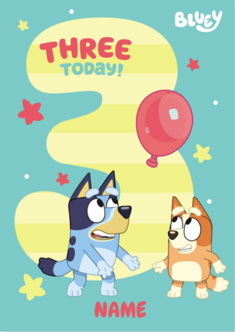 Bluey Personalised Age 3 Birthday Card Hot on Sale