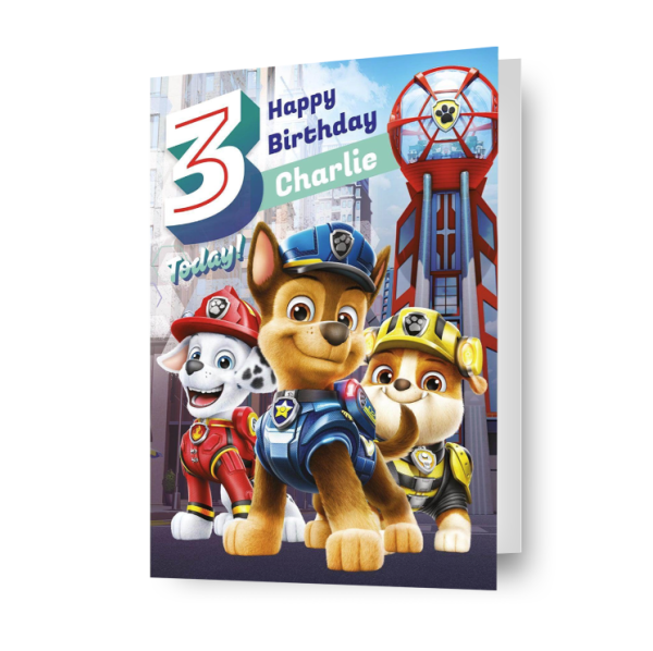 Paw Patrol Movie Personalised Age 3 Birthday Card For Cheap