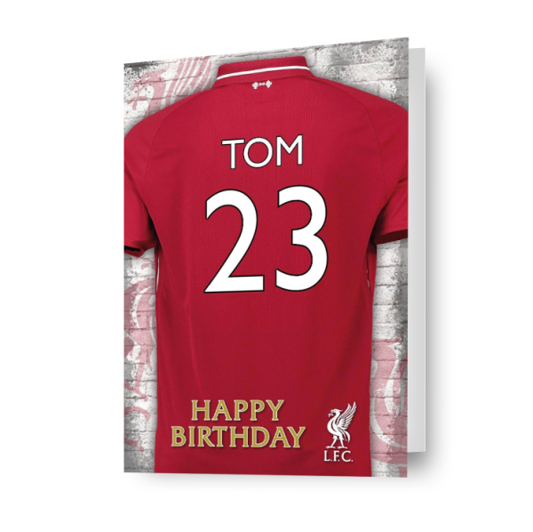 Liverpool FC Personalised Shirt Any Name & Age Birthday Card For Discount