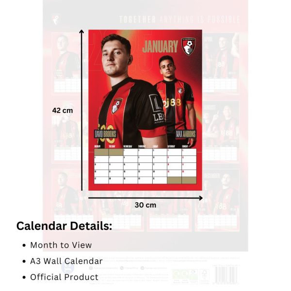 BOURNEMOUTH AFC 2025 A3 CALENDAR For Discount