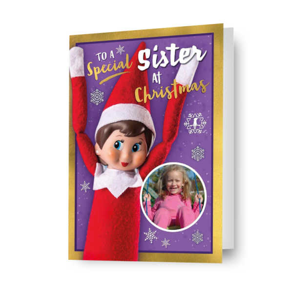 Elf On The Shelf Personalised  Sister  Christmas Photo Card Discount