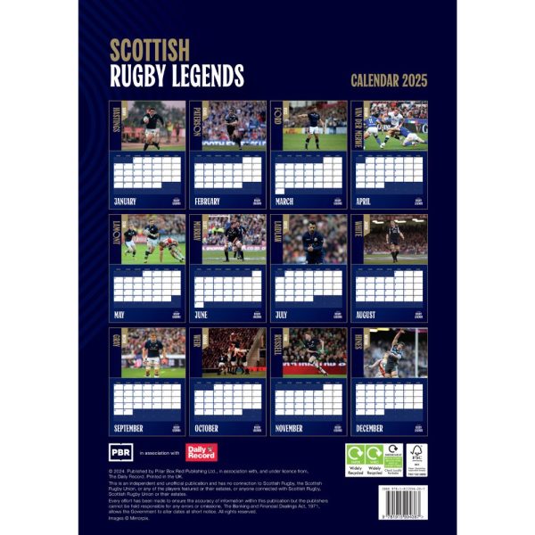 SCOTTISH RUGBY UNION 2025 A3 CALENDAR Cheap