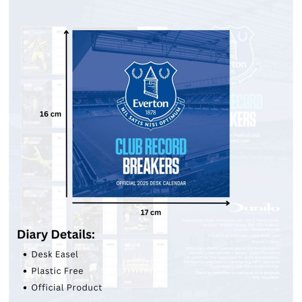 EVERTON FC 2025 DESK EASEL CALENDAR For Sale