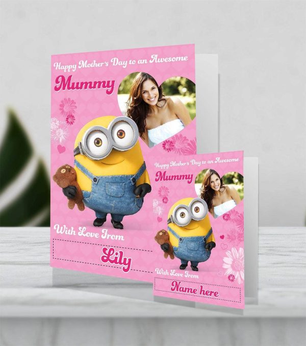 Despicable Me Minions Giant Personalised Photo & Name  Awesome Mummy  Mother s Day Card Supply