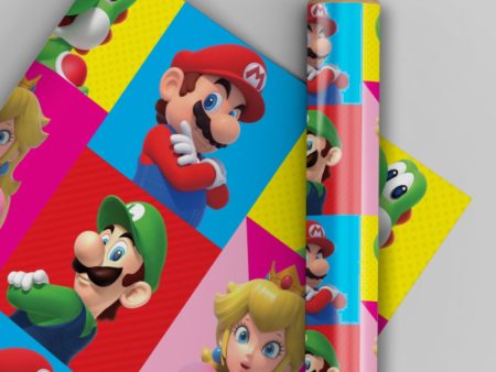 Super Mario 2 Sheets & 2 Tags Gift Wrap For Cheap