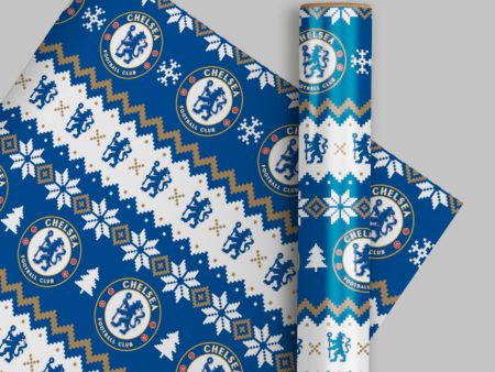 Chelsea FC Christmas 2 Sheets & 2 Tags Gift Wrap Sale