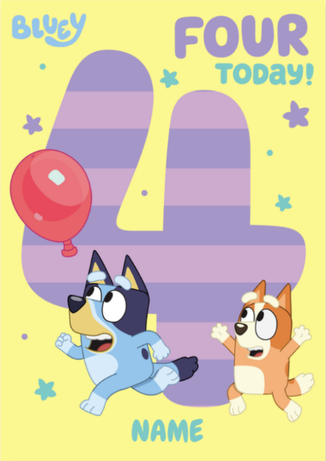 Bluey Personalised Age 4 Birthday Card Online